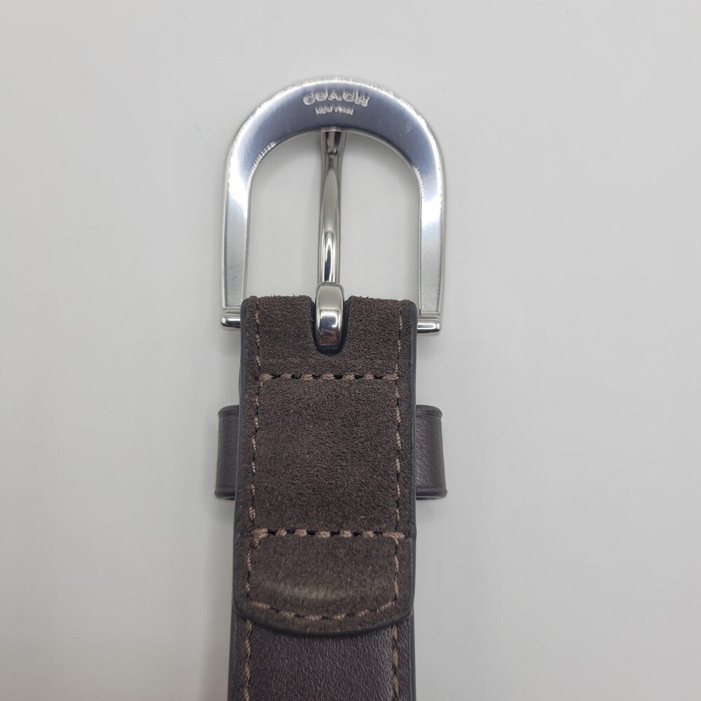 Coach Belt Womens Medium Brown Suede Silver Buckle Minimalist CX055 Classic NEW - Picture 4 of 6